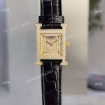 Fashion Hermes Heure H Copy watches 21mm Gold Diamond Pave